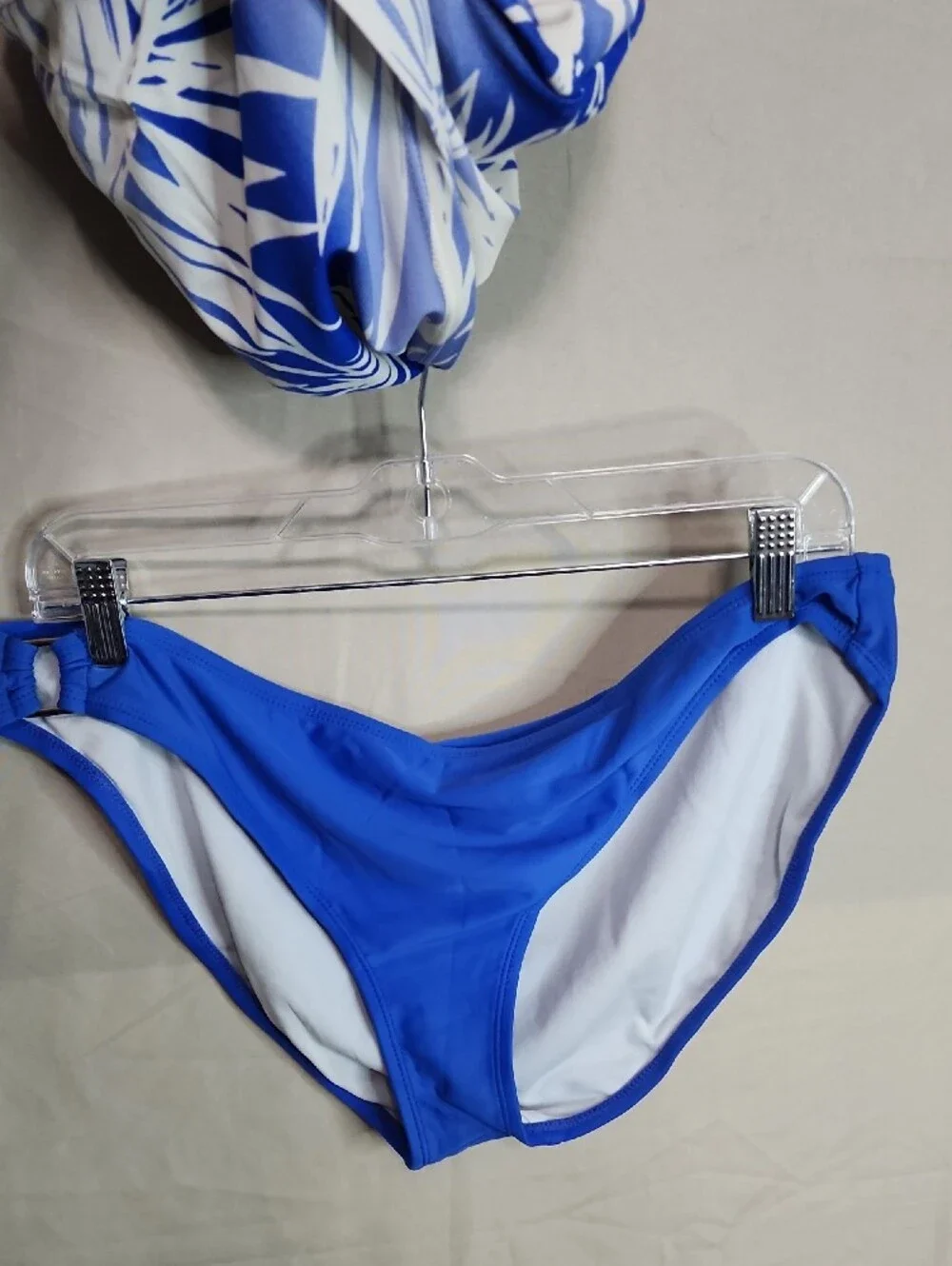 Jaclyn Smith Blue and White Palm-Print Two-Piece Swim Set